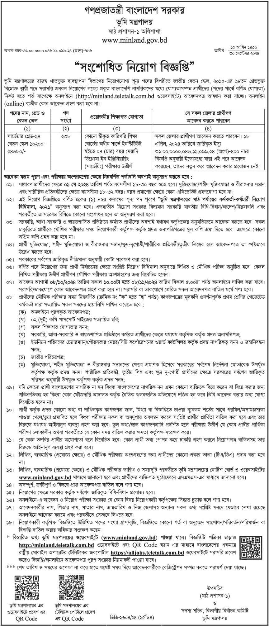 Ministry of Land Job Circular