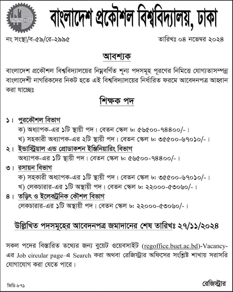 Bangladesh University of Engineering and Technology Job circular