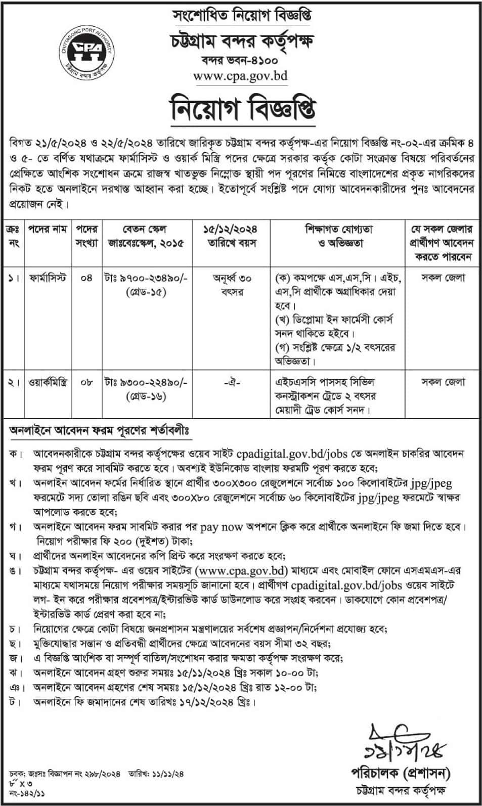 Chittagong Port Authority Job Circular