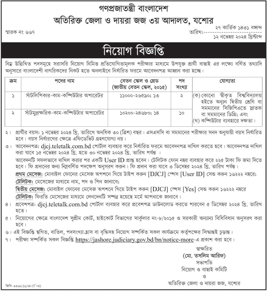 Additional District and Sessions Judge Job Circular