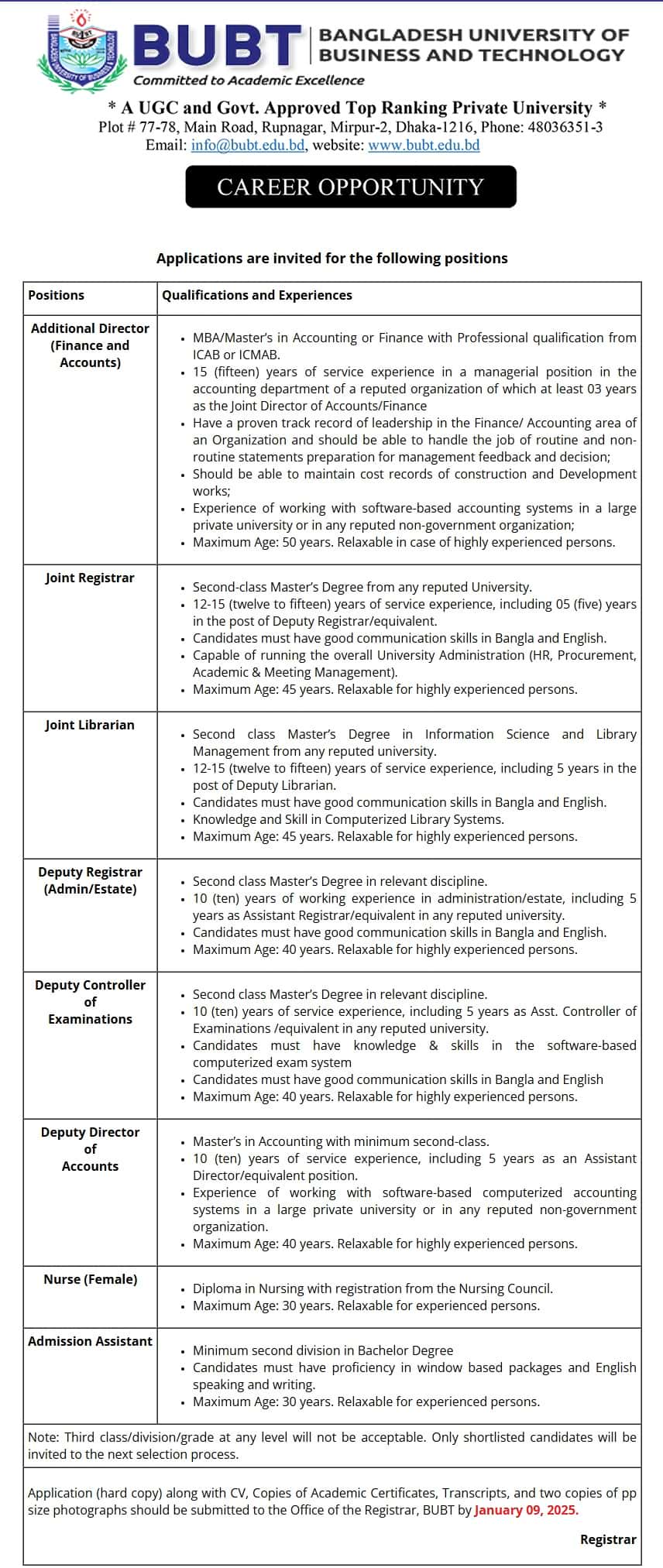 Bangladesh University of Business and Technology Job circular